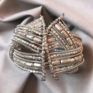 Flexible Silver Beaded Cuff Bracelet